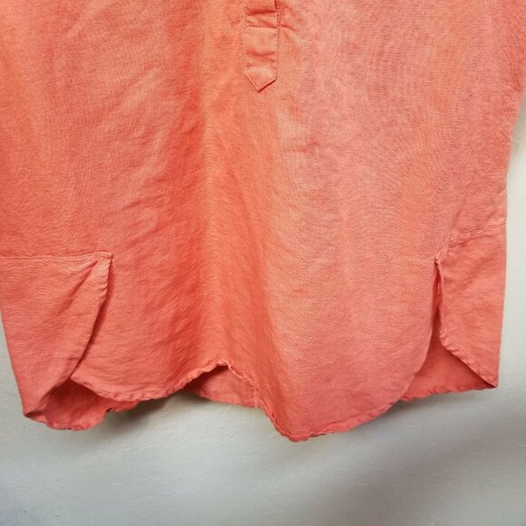 Collection L Womens Sz 6 Orange Cotton Linen Collared Henley Top Blouse High-Low - Picture 4 of 7